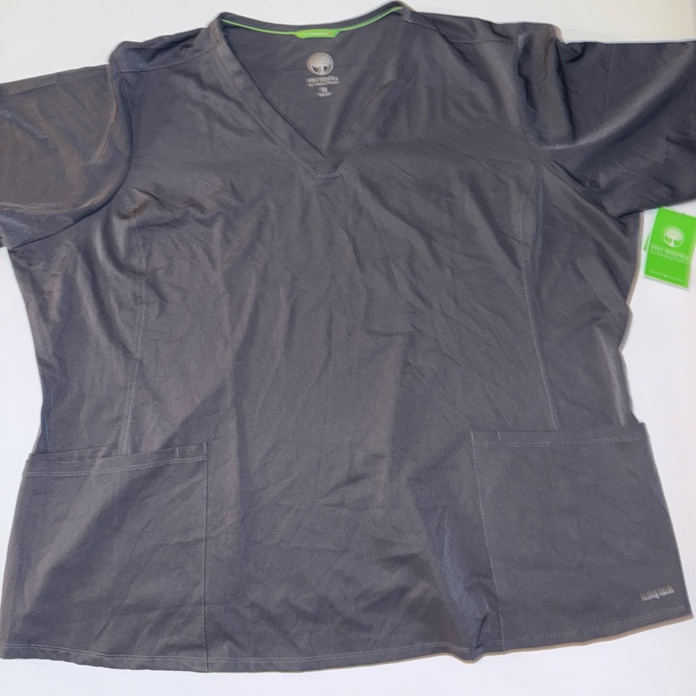 New With Tags Healing Hands HH Works Scrub Top 5 XL Gray Women's V-Neck